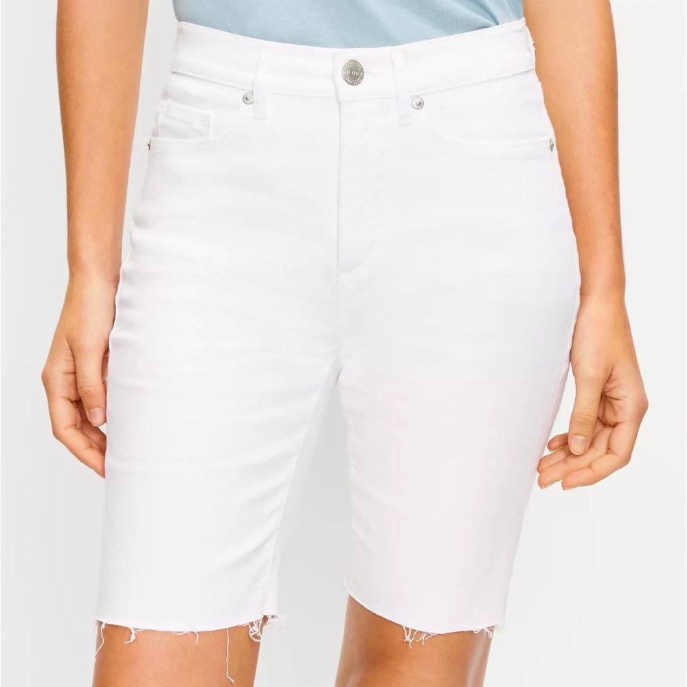 NWT LOFT The Fresh Cut Denim High Waist Bike Short In White